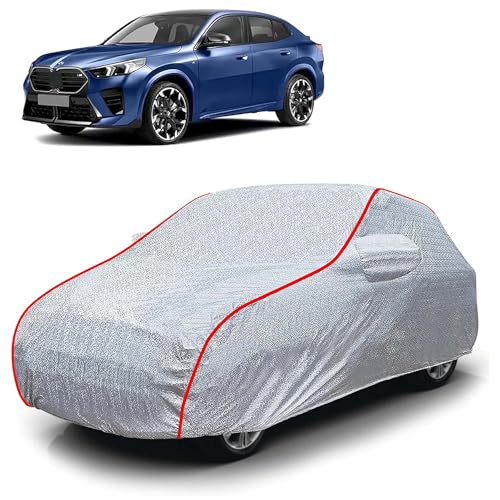 Image of Sulfar 100% Waterproof Car Body Cover Compatible with Mirror for BMW X2 (Triple Stitched, Full Bottom Elastic, Magic Silver with Red Piping)
