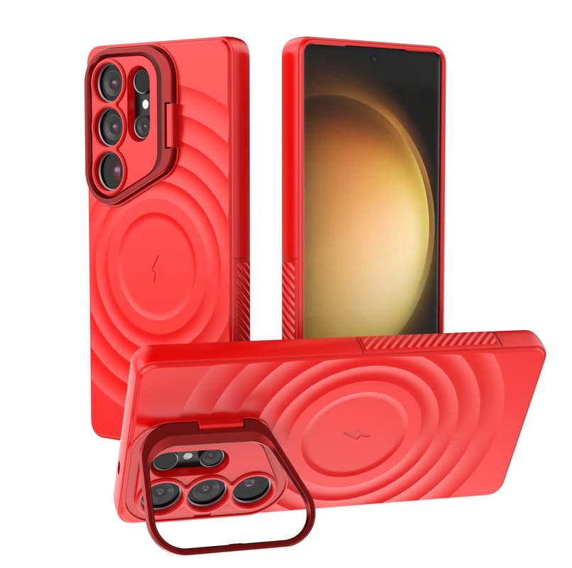 Image of LuxuryKase Shockproof Case for Samsung Galaxy S25 Ultra | Ripple Pattern | Camera Protection | Inner Velvet Fabric Lining | Protective Cover with Enhanced Grip & Wireless Charging Support - Red