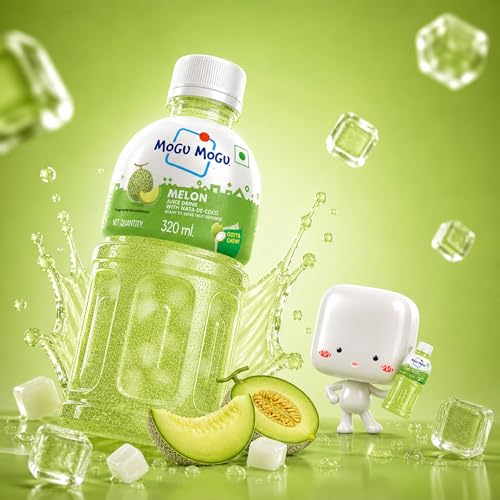Image of Mogu Mogu Melon Juice Drink with Nata de Coco Jelly 320ml | Refreshing Tropical Thai-Made Sip & Chew Beverage