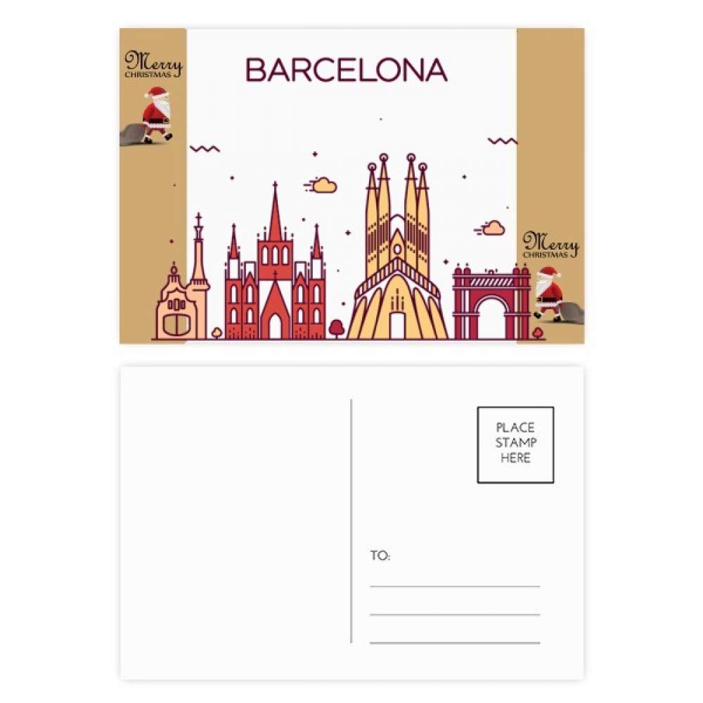 Barcelona Spain Flat Landmark Pattern Santa Claus Gift Postcard Thanks Card Mailing 20pcs