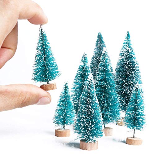 Wonuu Artificial Mini Sisal Christmas Trees Snow Frost With Wooden Bases For Home Party Decoration Ornament Diy Craft (Blue-Green, 4.5 Cm/20 Pcs) #TOP2