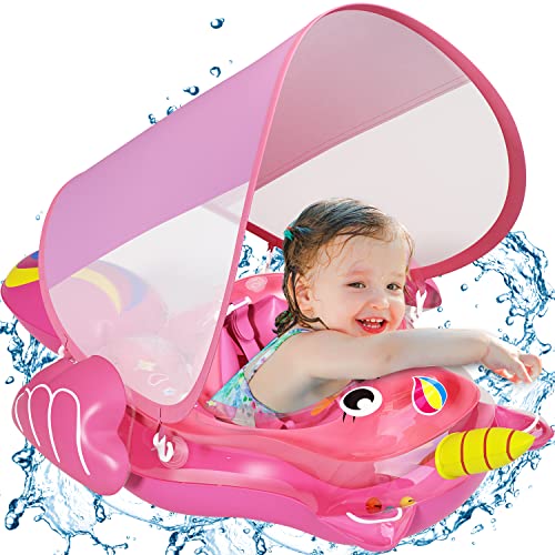 Danxilu Baby Swimming Float Inflatable Infant Pool Float Newest With Sun Canopy Upf 50+, Add Tail No Flip Over For Age Of 3-36 Months, Baby Floatie For Infant Safer Swim #TOP1