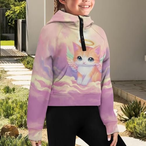 Sweatshirt for Girls Cropped Hoodies Half Zipper Pullover Cute Clothes for Kids Fall Jackets with Pockets 5-144