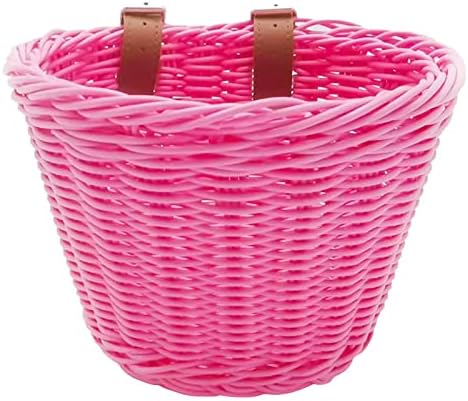 FROATS Bike Basket, Hand-Woven Front Handlebar Bicycle Basket with Adjustable Leather Straps, Bicycle Storage Baskets for Kids and Adult, Suitable for Small Bicycles or Folding Bikes