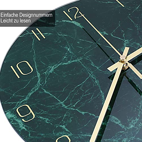 VIKMARI Glass wanduhr Silent-Non Ticking Wand Clocks- qualität Quarz-batteriebetriebene runde 12 Inch dunkelgrün – Bild 3