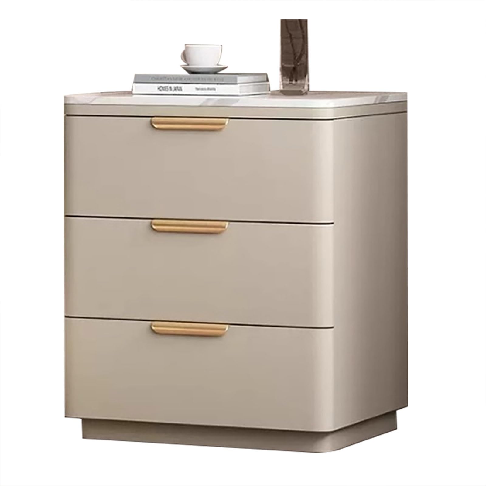 Table de chevet blanche et gris champagne pour aménager un petit espace