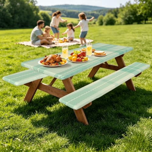 Mantel de picnic con fundas para mesa rectangular de 6 pies 8