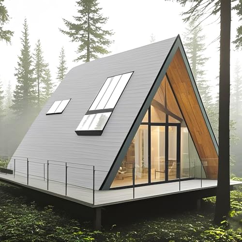 Modern A-Frame Cabin Kit, DIY Prefab House with Glass Front, Wood Accent, Skylight Windows，Whatsapp+1 7205503018