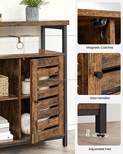 Vasagle Buffet Cabinet, Sideboard Storage Cabinets With Compartments, Adjustable Shelves, Louvered Doors, 13.8 X 39.4 X 32.1 Inches, Rustic Brown And Black #TOP5