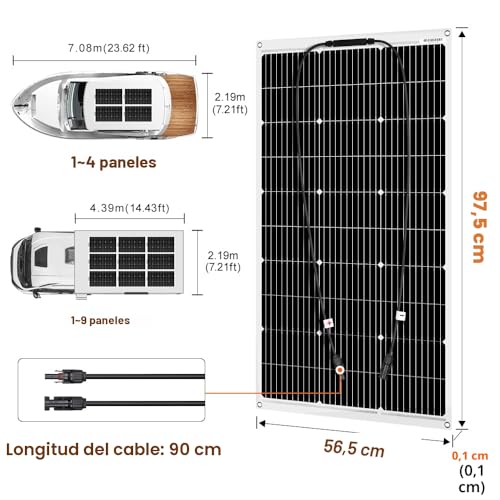 Miniatura 2 de Dokio Panel Solar Flexible 100w 12v Placa Solar Monocristalina Ligereza Ideal Para Rv, Barco, Camping, Caravana