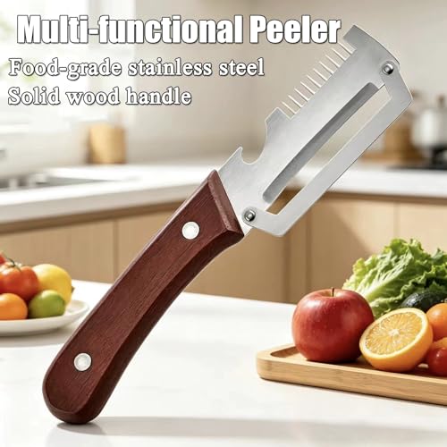 2026 Upgraded Multi-Functional Vegetable Peeler, Premium Vegetable Peeler with Wooden Handle and Bottle Opener, 3-in-1 Peeler & Bottle Opener for Fruit Potato Carrot Kitchen Gadget #1