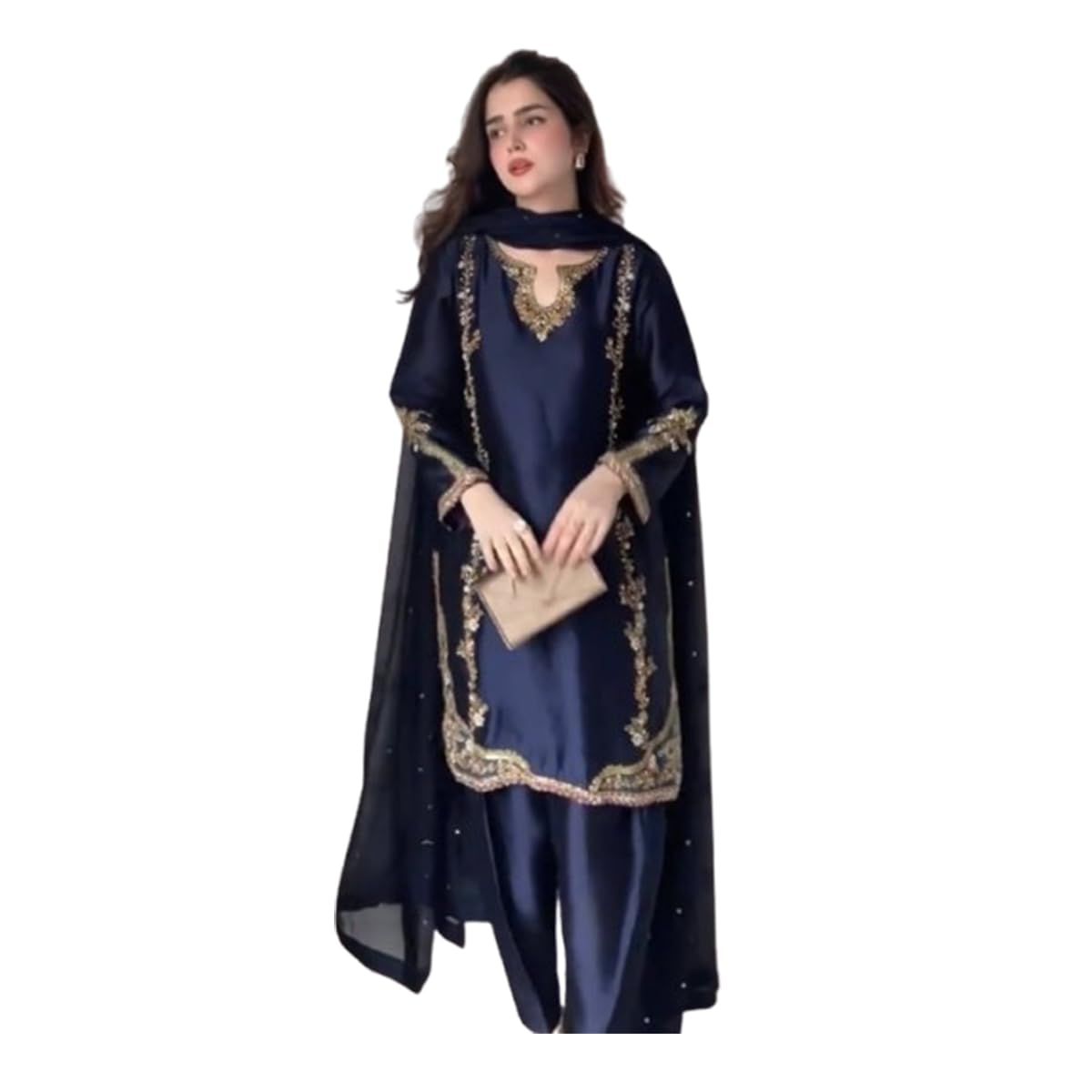 WOMEN'S Georgette FullStiched (SF251227-XXL SIZE Blue XXL)