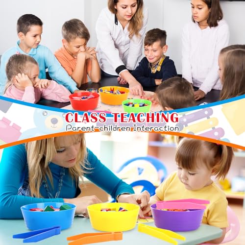 Image of VioraWhite 48 Pcs Sorting Bowls with Tweezers, 6 Color Counting Toy Develops Fine Motor Skills, STEM Early Math Activity Set for Preschool Kids, Ideal for Back to School Learning