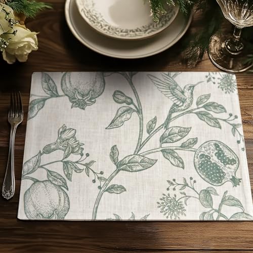 JINCHAN Linen Floral Christmas Placemats Set of Cloth Table Mats