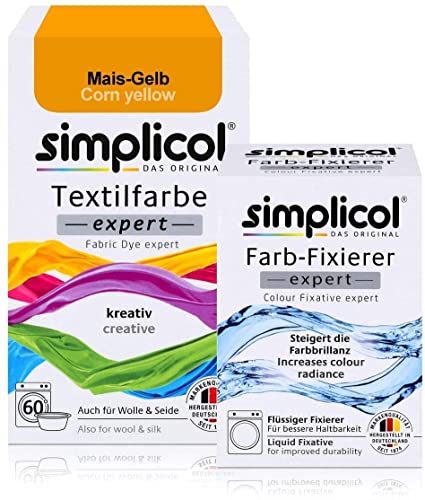 simplicol : Kit Complet Teinture Expert + fixateur : Votre Teinture Express (Paquet 300g + Flacon 90ml) - Jaune maïs