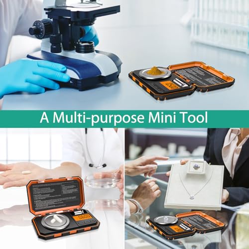 ORIA Digital Feinwaage, 50g / 0,001g Milligramm Waage, Präzisions Waage, Taschenwaage Schmuckwaage, Tragbare Mini-Waage, 50g Kalibriergewichte & Pinzetten, Tara Funktion, LCD-Anzeige - Orange
