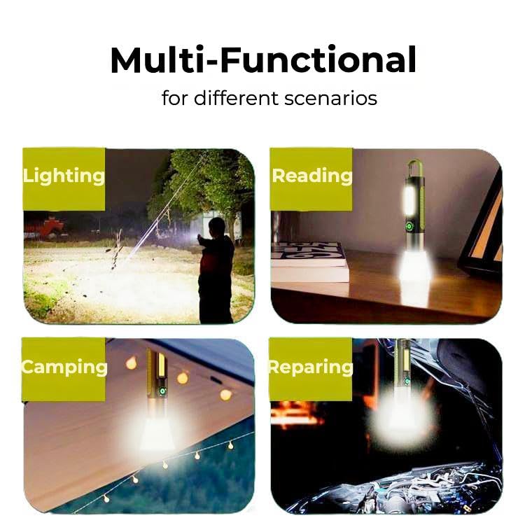 Portable LED Camping Flashlight with Carabiner Hook, Black and Green, Detachable Lantern Head, Battery Powered Emergency Light - Image 4