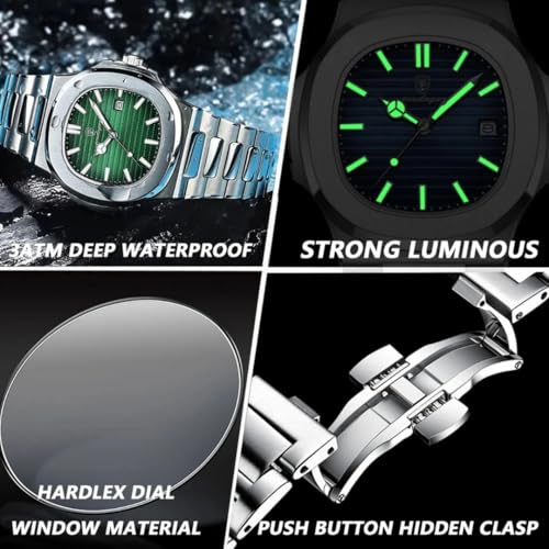 Image of Men's Analog Dial Watch with Date Feature | Formal & Casual Watch | 30 Meter Water Resistant | Strong Luminous Durable Silver Strap | Adjustable Butterfly Buckle | Quartz Movement Wristwatch