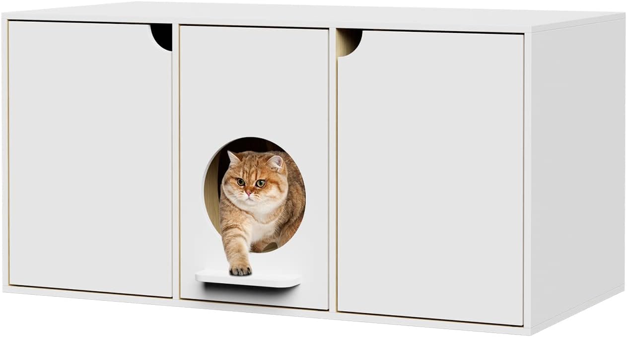 DAWNSPACES 43 Inch Cat Litter Box Enclosure for 2 Cats, Modern Indoor Wood Cat