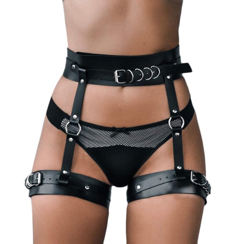 Women's Punk Leather Leg Harness Gothic Garter Belt for Women Leg Harness Thigh Holster Punk Gothic Bondage Costumes Harness SM Leather Waist and Leg Straps