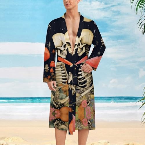 Flower with Skeleton Couple Novelty Men's Robe Soft Lightweight Bathrobe Long-sleeve Spa Robes2
