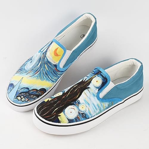 Starry Night Slip-On Canvas Shoes – Handmade Art Sneakers with Famous Painting Design, Comfortable Unisex Flats for Travel & Walking2