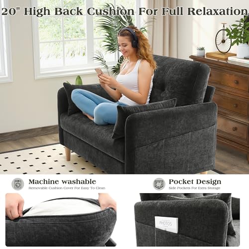 Image of Hanherry Loveseat Sofa, 47 inch Small Couch for Living Room, Comfy Chenille Fabric Love Seat for Bedroom with Throw Pillow,Removable Cushion Cover,Couches for Small Space,Apartment,Dorm