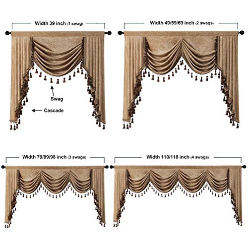Elkca Thick Double-Sided Chenille Swag Waterfall Valance For Bedroom Luxury Window Curtains Valance For Living Room (Coffee, W39 Inch, 1 Panel) #TOP5