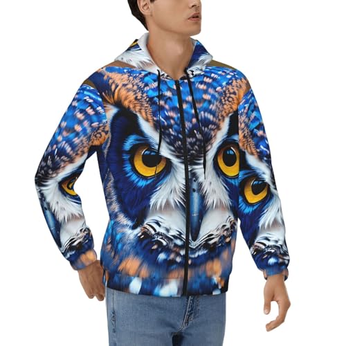 DUWAA Blue Owl 1 Print Loose Fit Zipper Hoodie Full Zip Hooded Sweatshirt Jacket For Men Sport Winte