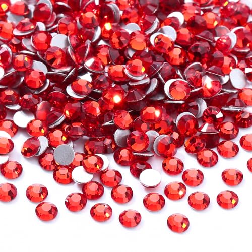 Image of Red Flatback Rhinestones, Glass Rhinestones for Nail Art and Craft, Glue Fix, Loose Crystal Gemstones(Red, SS4, 2880pcs, 1.5-1.7mm)