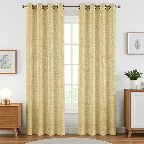 Image of Crosshatch Pastel Cream Polyester Window Curtains 5 Feet | Darkening Drapes with Eyelets | Set of 2 Panels for Living Room, Bedroom & Office