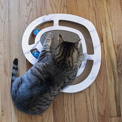 Furhaven Heart-Shaped Corrugated Cat Scratcher Busy Box Toy w/ Catnip - White Marble, One Size - Image 7