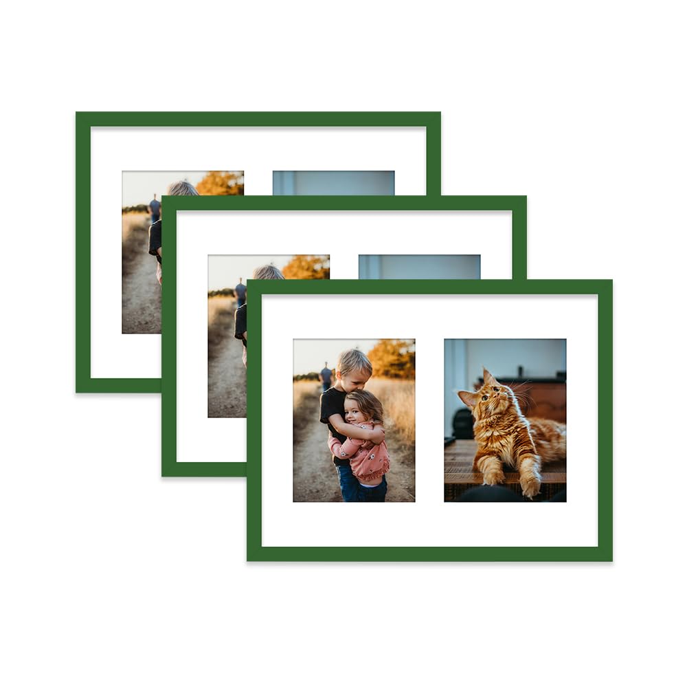 Green Multi Photo Frame - Holds 2 x 8x6 Pictures, Family Collage Picture Frame for Wall Display, 16x12 Frame size, Set of 3