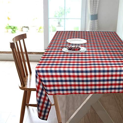 Miniatura 2 de Urban Villa - Mantel de mesa 100 % algodón, para uso diario, cenas familiares o fiestas en interiores o exteriores, a cuadros, color rojoazulblanco,