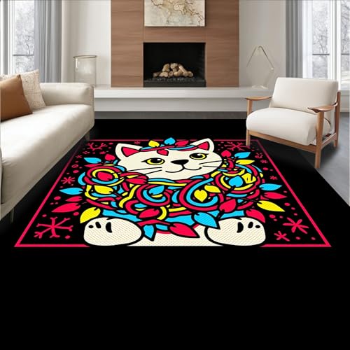 ODIKA Flatwoven Area Rug 8x10 ft, Faux Feline Prank Zany