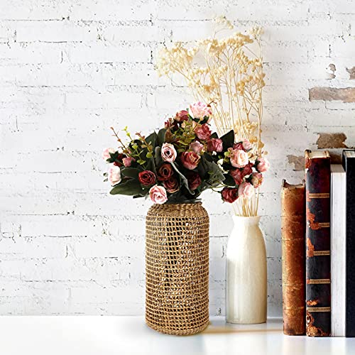 Cabilock Wicker Flower Vase Glass Flower Vase With Rattan Cover Flower Baskets Shabby Chic Wicker Vase Garden Plant Baskets Decorative Farmhouse Vases For Home Garden Office Rattan Woven Vase #TOP3