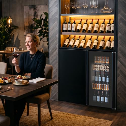 Image of Electactic Wine Fridge 130 Can Beverage Refrigerator Cooler, 3.2 Cu.Ft Drink Fridge for Soda Wine Beer, Adjustable Temperature Control for Home Office, Black