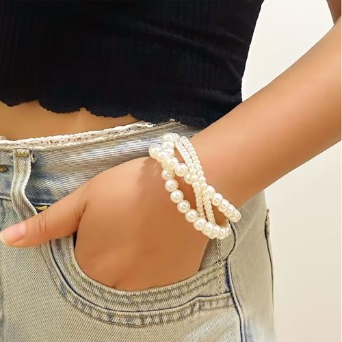 Pearl Bracelet for Women White Pearl Layered Bracelet Chunky Pearl Bracelet4