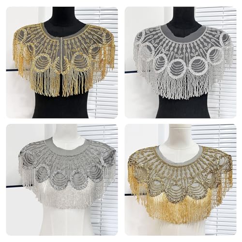 1920s Women’s Embroidery Sequined Shawl Wrap Sparkling Beaded Tassels Bridal Boleros Flapper Evening Capes Stoles Scarf2