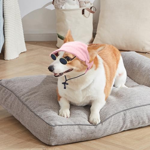 Galenecx Hunde Baseballmütze, Katze Dogs Sonnenbrille mit Rutschfestem Silikonband, Verstellbar Hundecap mit Ohrlöchern, Dog-Sonnenhut, Atmungsaktives Design, für Welpen Doggy & Beach(Pink)