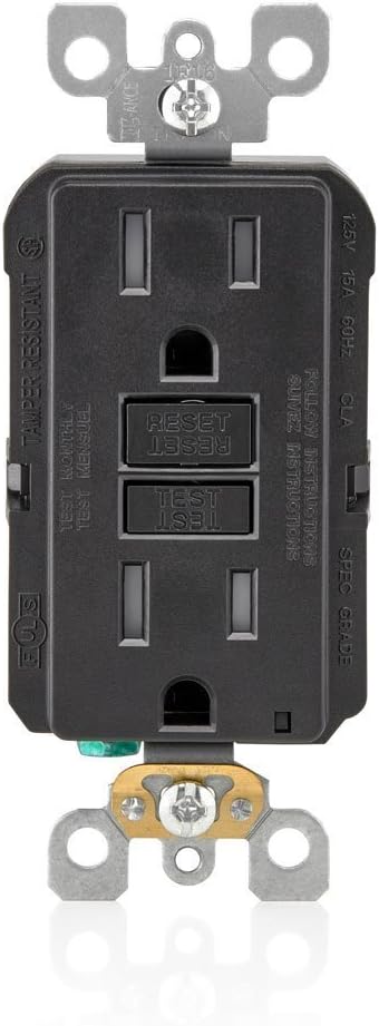 Leviton GFTR1-E Smartest Self-Test Smartlockpro Slim GFCI Tamper-Resistant Receptacle with LED Indicator, 15-Amp, 10 Pack, Black