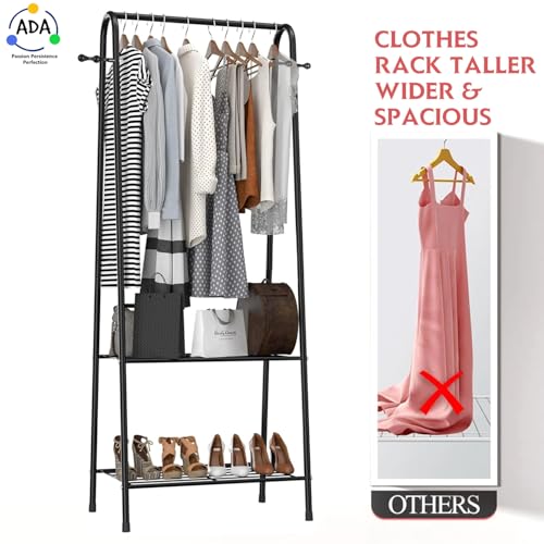 Image of ADA Premium Metal Heavy Duty Drizzle Garment Rack with 10 Side Hooks, Multifunctional 2 Lower Shelves Clothe Rail - Black (84 x 31 x 140cm)