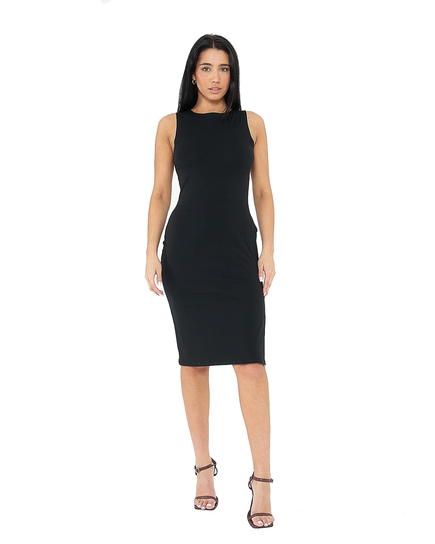 Young Alive Women's Black High Neck Dress With Side Slit (As8, Numeric, Numeric_6, Regular, Regular)