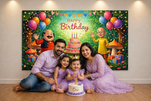 Image of Happy Birthday Theme Backdrop Banner (Fabric) 3x5 ft - Digital Print Cloth Background, Reusable Birthday Party Wall Decoration for Girls, Photo Booth & Stage Decor