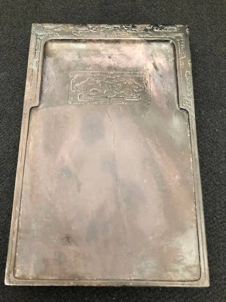 中国　大硯 中国美術 端石彫螭龍紋硯 端渓硯 火捺 蕉葉白 重