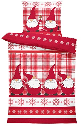 one-home 4 teilig Winter Bettwäsche 155x220 cm Wichtel Weihnachten...