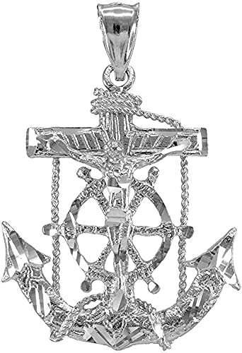 Claddagh Gold Men's Fine Jewelry .925 Sterling Silver Mariner Crucifix Anchor Cross Pendant Charm