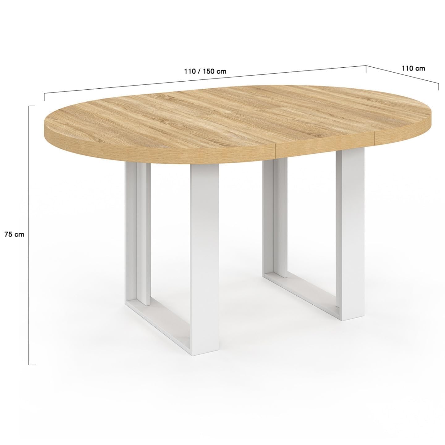 IDMarket Phoenix - Mesa de comedor extensible redonda (4 – 6 personas, madera y blanco, 110 – 150 cm)