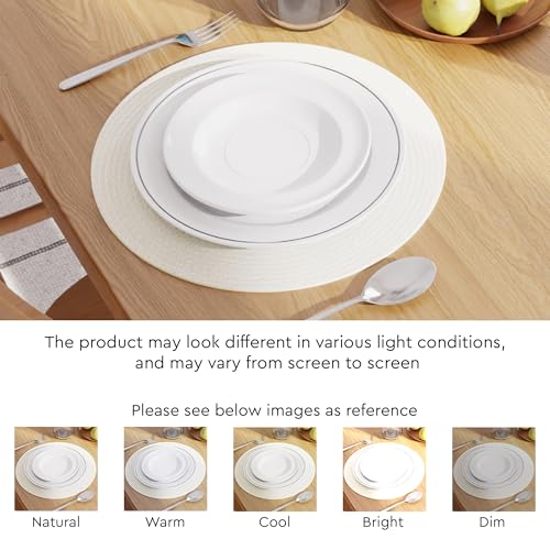 Image of Dining Table Mats Set of 4 | Cotton Table Mat 32 cm Diameter, Encasa XO Washable Round Table Mats, Heat Resistance Dining Table Placemats, Handmade Ribbed Style for Centre Table, Off White