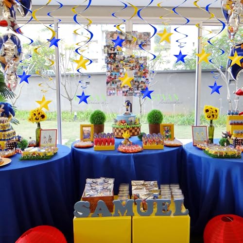Image of BEISHIDA Blue Gold Stars Hanging Swirls Graduation Hanging Ornament Decorations for Birthday Party Baby Shower Congrats Grade 2026 Graduation Decorations,Pack of 15